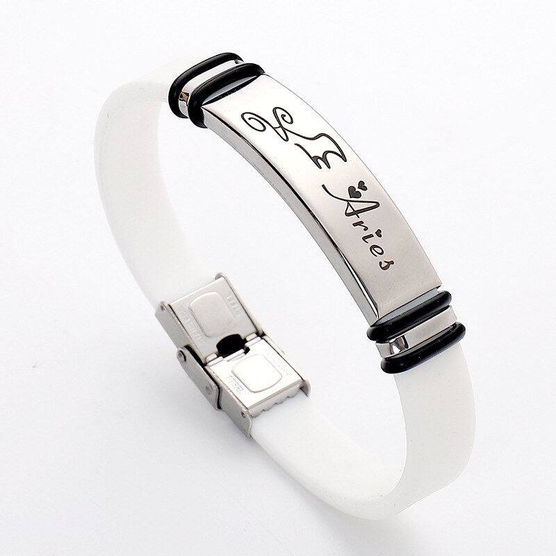 12Mm Men's and Women's Black Leather Bracelets, Stainless Steel Bracelets Layered Stitched Leather, Twelve Constellation Bracele