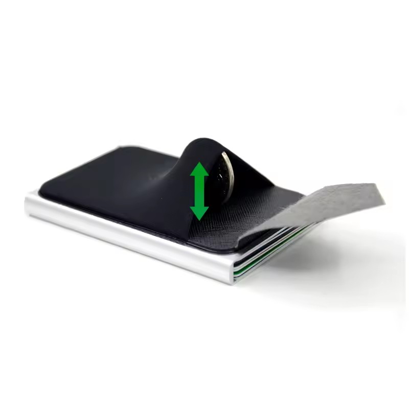 Schlanke RFID-Geldbörse aus Aluminium mit Elastizitäts-Rückseite, Ausweis-Kreditkartenhalter, Mini-RFID-Geldbörse, automatisches Pop-up-Bankkartenetui