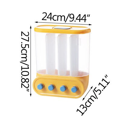 Kitchen Containers Cereal Dispenser Wall-Mounted Sealed Food Storage Containers Grain Dispenser Food Can Home Cereal Container: 4 grids yellow