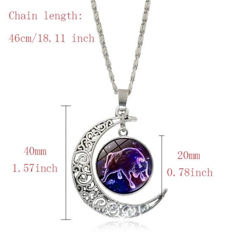 Collar de 12 constelaciones de astrología y horóscopo, colgante de cristal de Luna, collar del zodiaco para mujeres y hombres, de joyería de cumpleaños