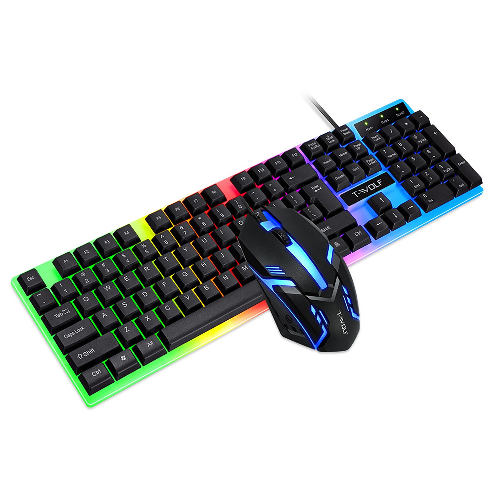 Regenboog Backlight Usb Ergonomisch Toetsenbord Muis Kit Rgb Led Lichtgevende Waterdicht Gaming Toetsenbord En Muis Set Voor Laptop # T2
