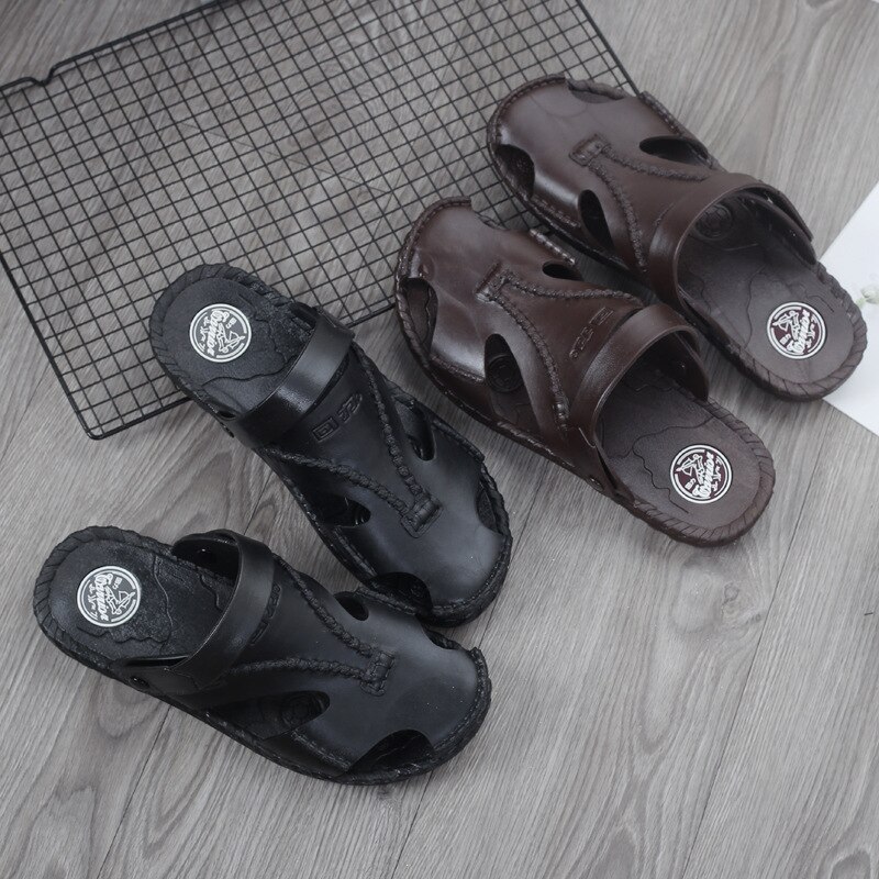 Nuove pantofole infradito estive per uomo pantofole da spiaggia sandali marroni scarpe comode scarpe da bagno antiscivolo scivoli da uomo in pelle
