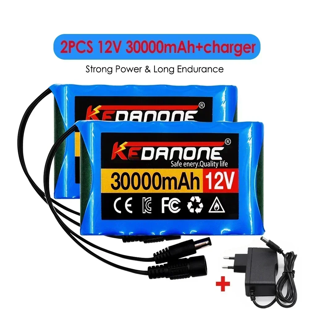 18650 12V 30000mah 3s2p Capacity DC 12.6v 30Ah 20Ah Portable Rechargeable Li-ion Battery for fishing lights+ Charger: black