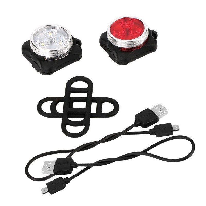 Usb genopladeligt cykellygtesæt, superlys forlygte foran og led-cykellygte bagpå ,4 lystilstandsmuligheder
