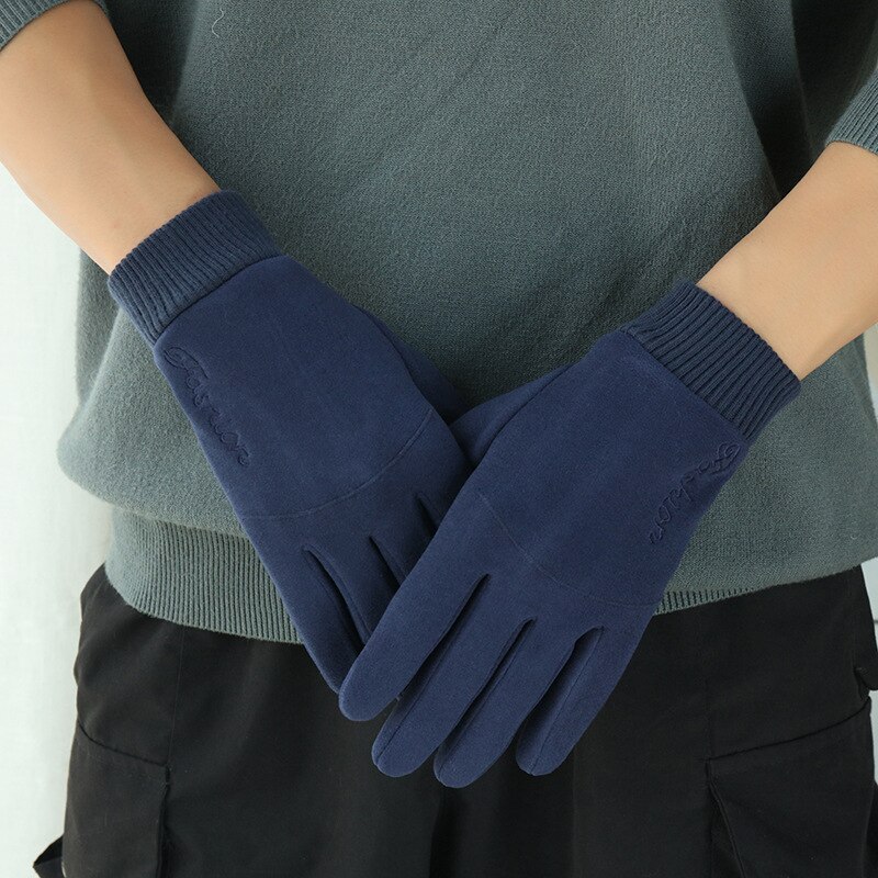 Mann Winter warm Halten Touchscreen Plus Samt Dünne Vlies draussen Radfahren Stock Handschuhe Einfache Weiche Fäustlinge: Marine Blau