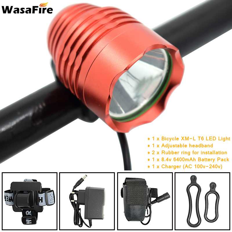 WasaFire Bicycle Light XML T6 Bike Light Night Safety Warning Headlight Cycling LED Flashlight Lanterna + 18650 Battery +Charger: Type F1 as picture