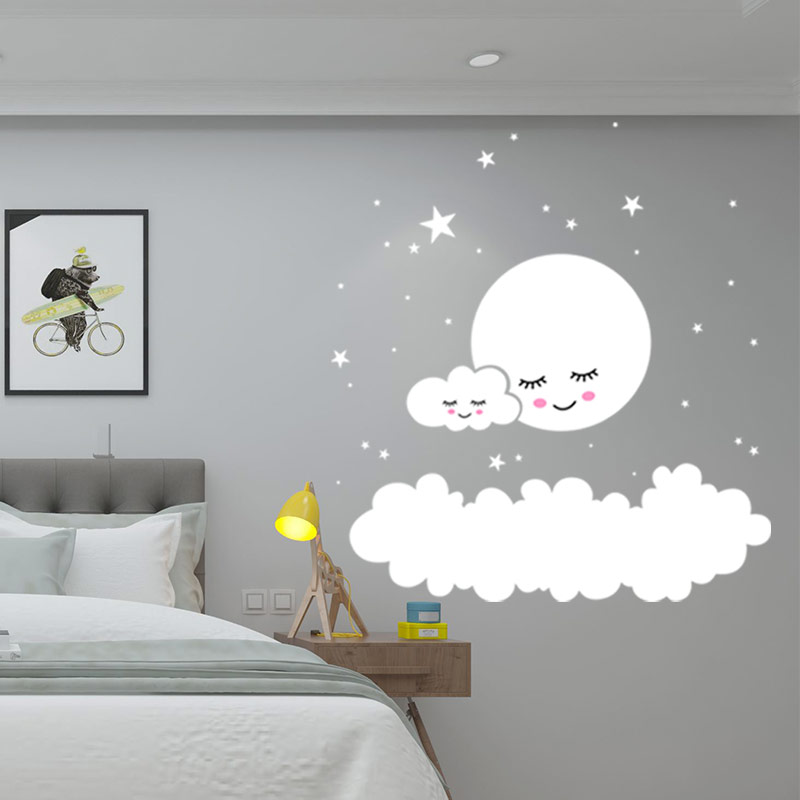 MURAL de estrellas de Luna, pegatina artística de pared DIY, papel tapiz de nubes para dormitorio infantil, calcomanías de pared para niños, niñas, bebés, decoración del hogar