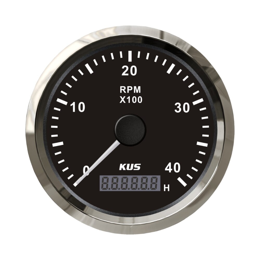 KUS Universal Tachometer RPM Gauge with Hour Meter 3000RPM 4000RPM 6000RPM 8000RPM with Red Yellow Backlight 9-32V 85mm: 4K BS