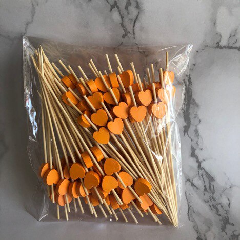 100 Pcs 12mm Love Fruit Sticks Disposable Platter Sushi Cocktail Snack Bamboo Sticks: 100pcs orange