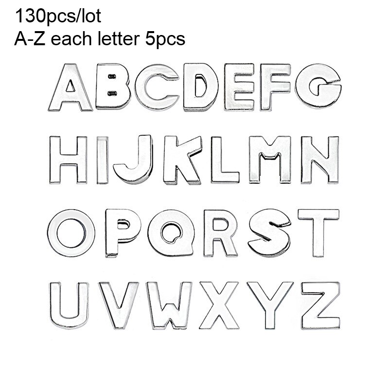 130 stuks/partij 8mm az strass schuifletters schuifbedels diy accessoires geschikt voor 8mm polsbandjes voor huisdierenhalsbanden: Gepolijst glad