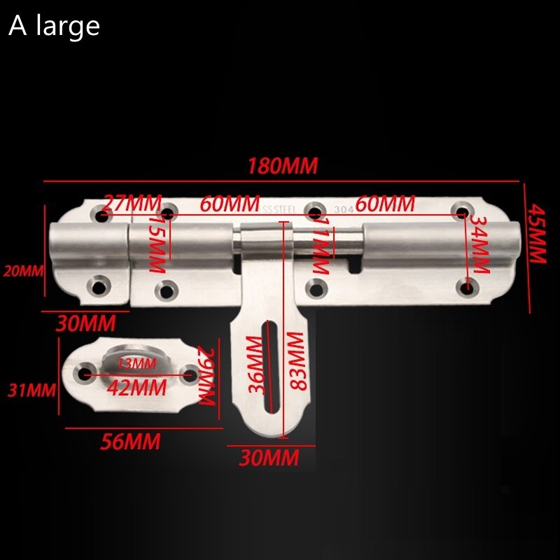 Slide Bolt Gate Latch Safety Door Lock with Padlock Hole Bar Heavy Duty Stainless Steel Brushed Surface Don&#39;t Include Padlock: A large