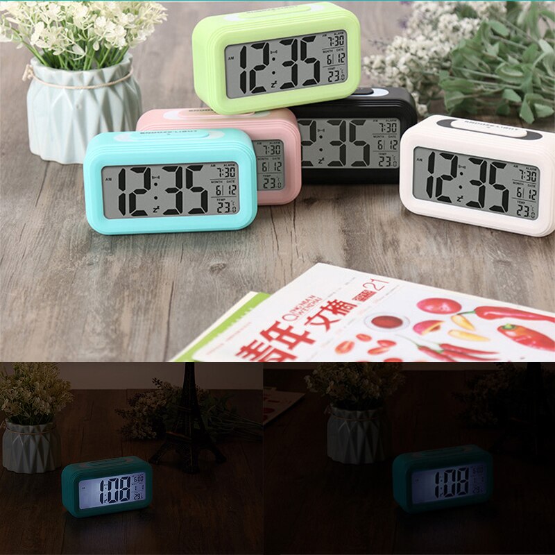 LED Digital Desk Clock Snooze Wake-up Alarm Clock Backlight Temperature Calendar Smart Table Clock Home Office Decor