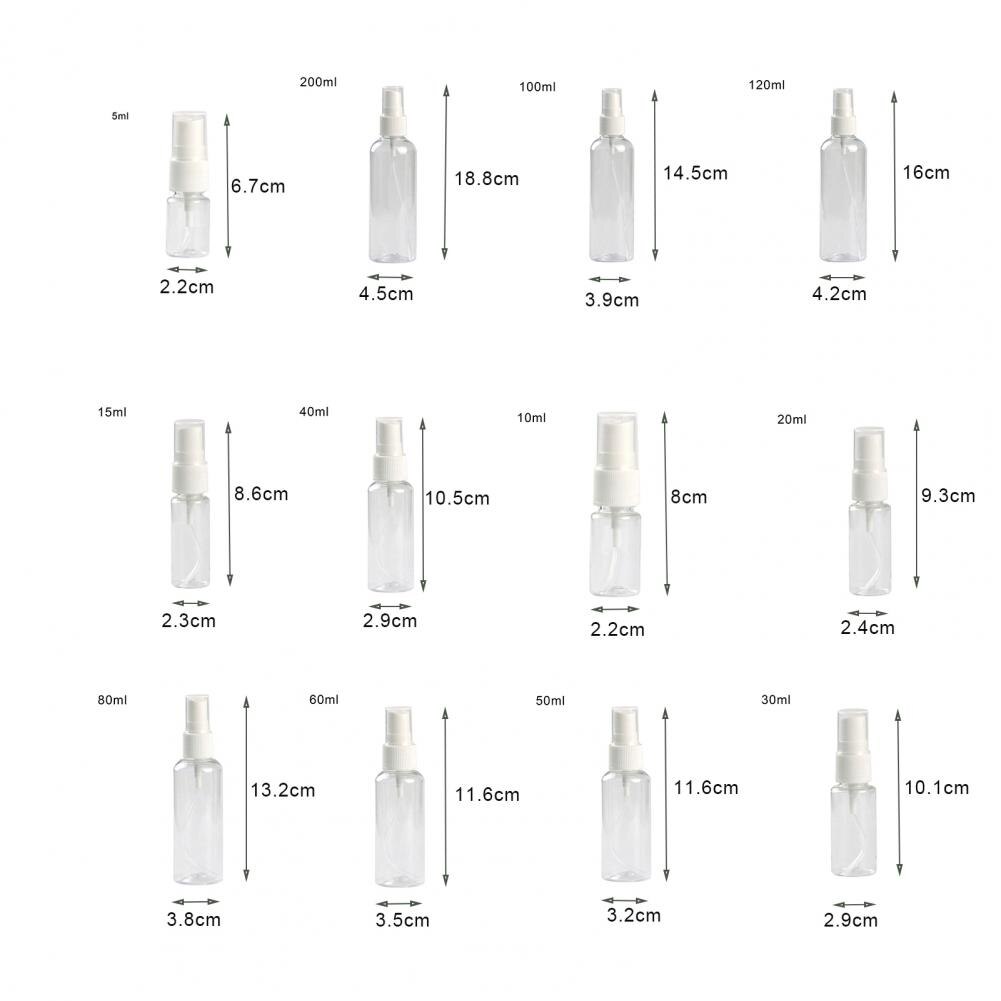 5~200ml Mini Travel Plastic Empty Bottle Portable Handwashing Transparent Spray Atomizer Refillable Bottles