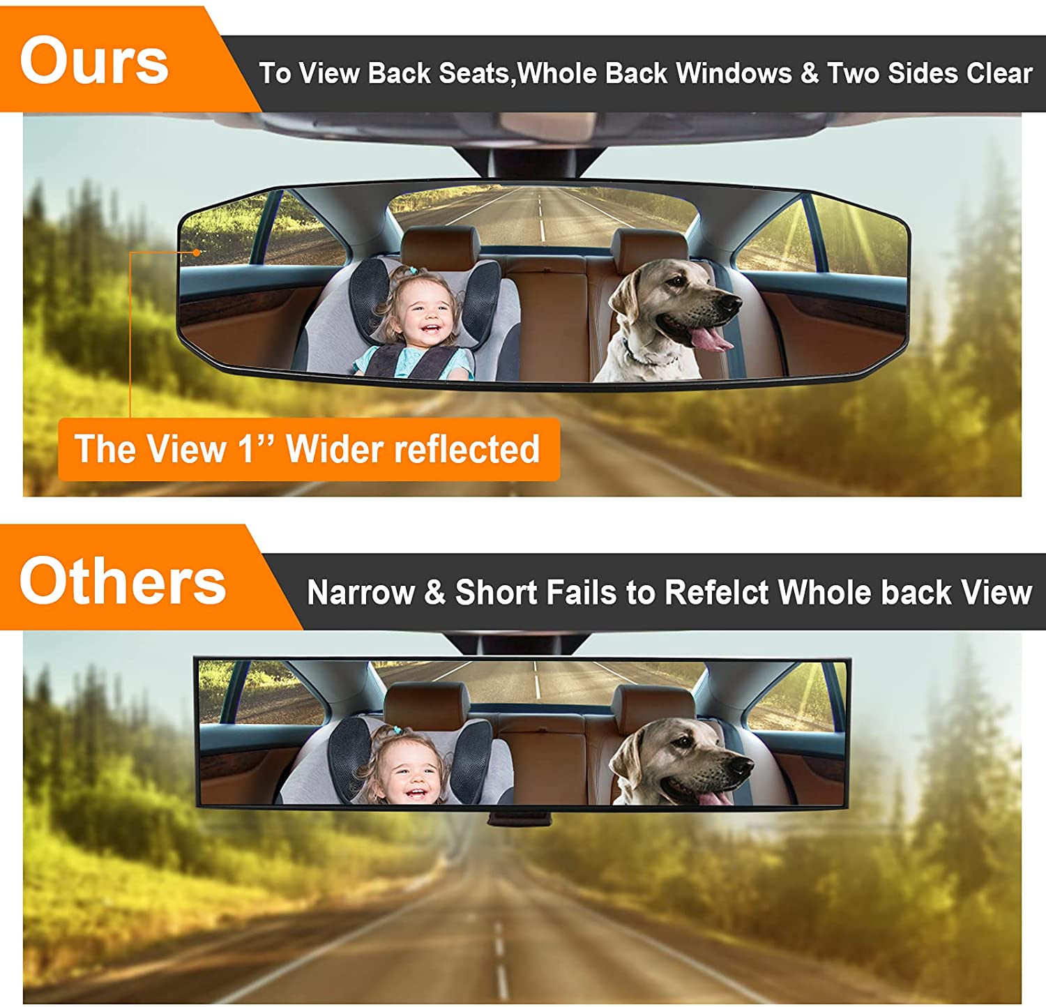 Rear View Mirror Wide Angle Car Rearview Mirror Panoramic Interior Clip On Universal Convex Curve Rear View Mirror No Blind Spot