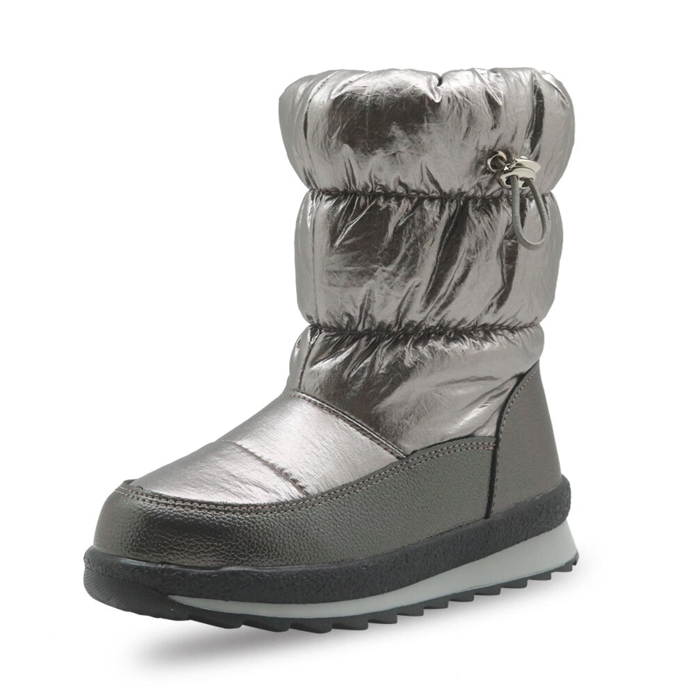 Apakowa Meisjes Anti-Slip Bladerdeeg Snowboots Kinderen Mid-Kalf Warme Voering Winter Schoenen Voor koud Weer Outdoor Wandelen: gun / 12