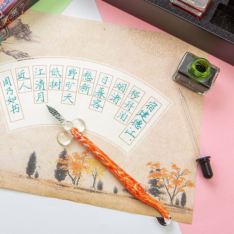 5/15pcs Glass Dip Pen In Water Pencil Color Ink Glass Signature Pencils Stationery Dip Pens And Ink Sets