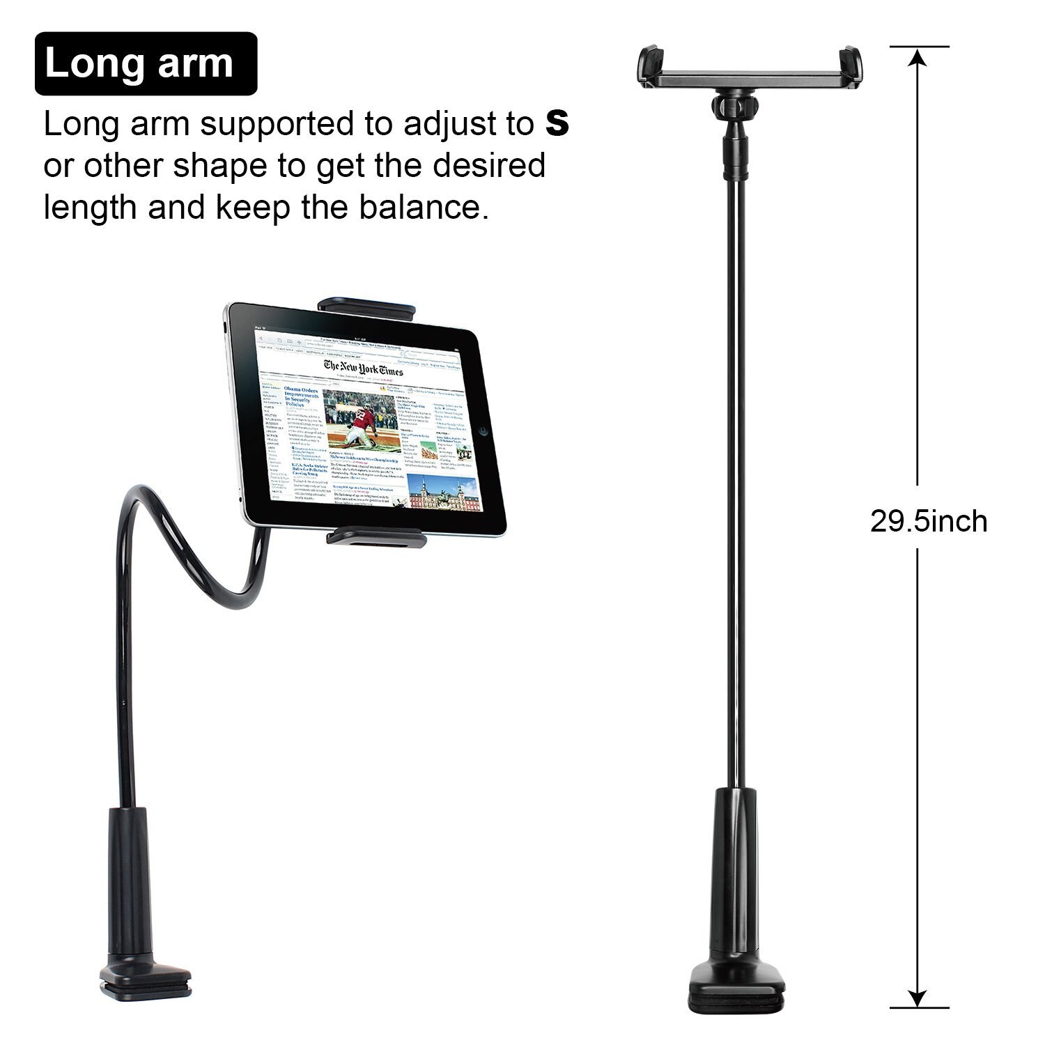 Hållare för surfplatta universal tung 4 " -12 " duty telefon surfplatta hållare med bultklämma fäste för ipad air 2 pro 10.5 iphone