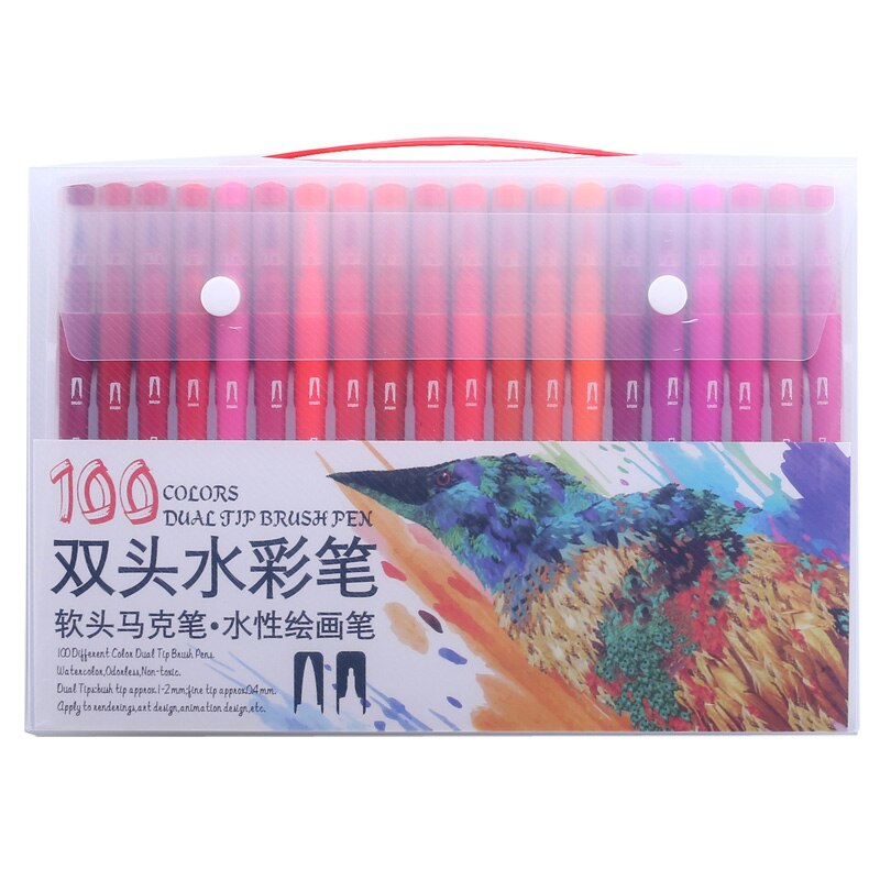 Pincel doble arte marcadores y plumas punta fina y pincel punta FineLiner dibujo pintura acuarela pluma útiles escolares 18/24/48/72/100 Uds: 100-xh002