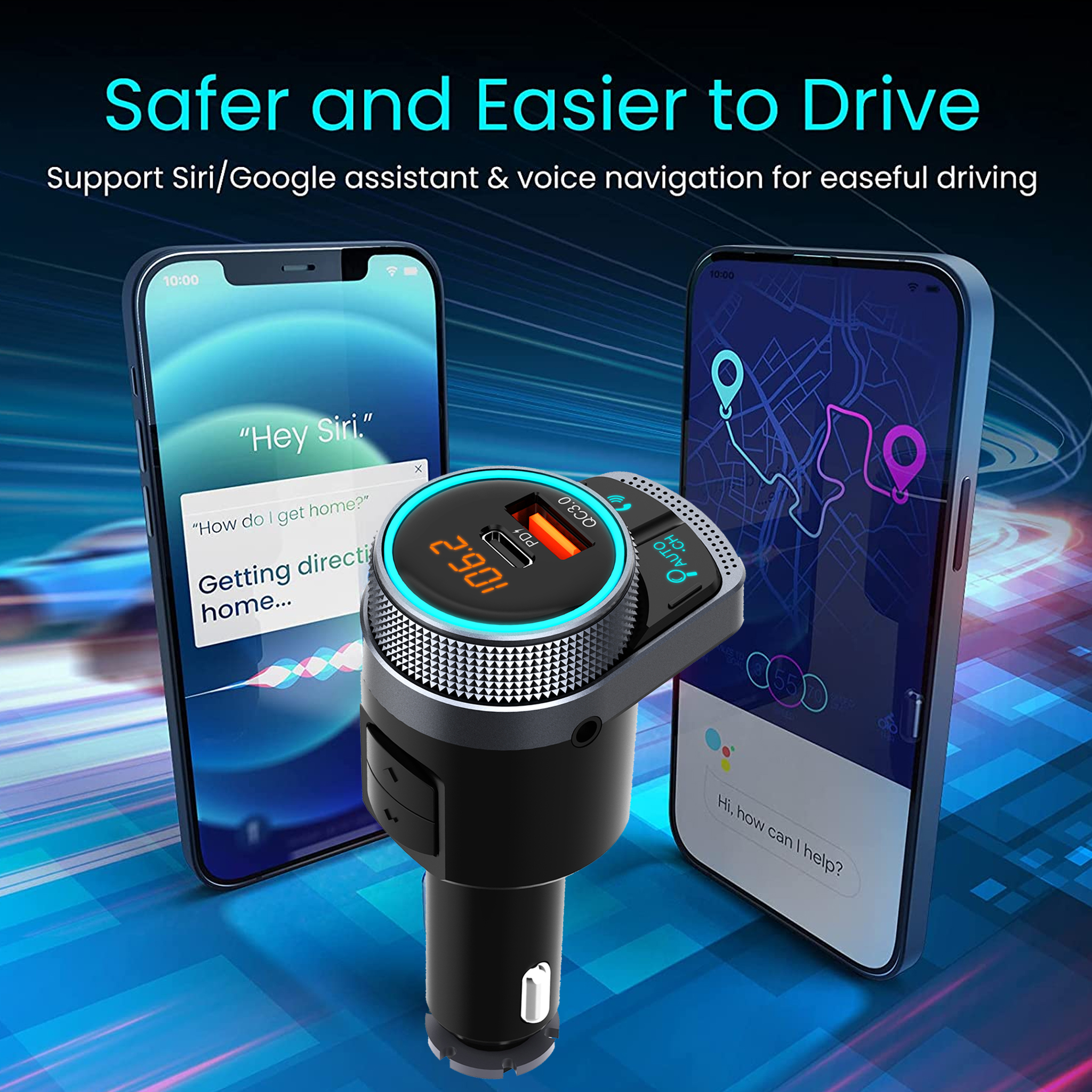JINSERTA Car Bluetooth 5.1 FM Transmitter Wireless Kit Handsfree Mp3 Player Lossless Music Play USB QC3.0 PD24W Quick Charger