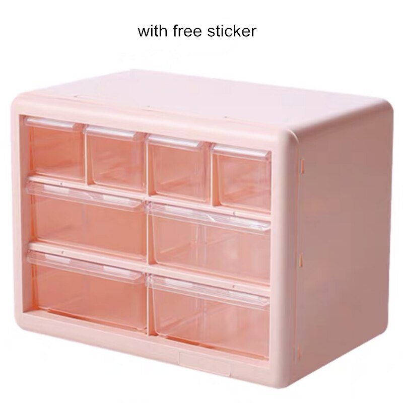 Ph.D Kawaii White/Pink 9 Grid ABS Drawer Desktop Organizer Desk Storage Box Free Sticker School Stationery Accessories: big light pink 8grid