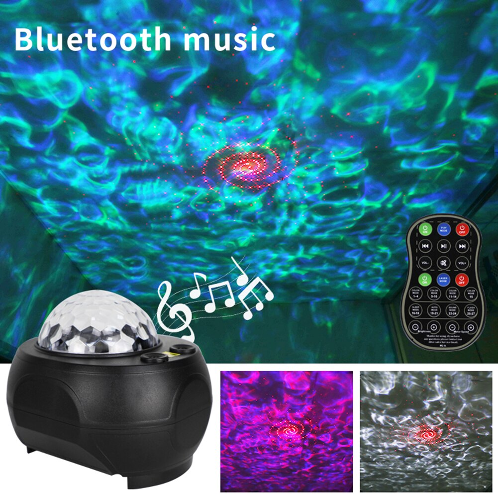 USB Powered LED Star Projector Light Music Bluetooth Remote Control Lamp Galaxy Starry Night Lamp Ocean Wave Projector