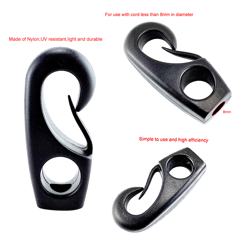 Gazechimp 10 pezzi gancio elastico in nylon riutilizzabile nero per barche gancio per cavo ammortizzatore per shock