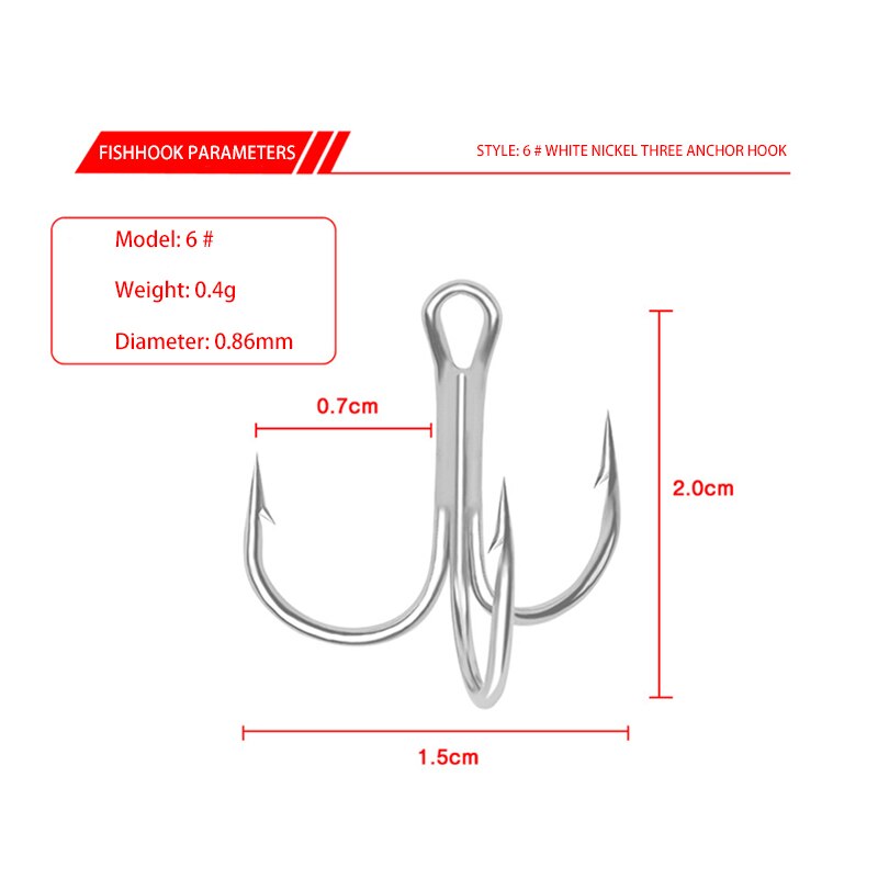 50Pcs Treble Fishing Hook Fishing Tackle High Carbon Steel Treble Hooks Rustproof Outdoor Fish Portable Corrosion-Resistant Hook