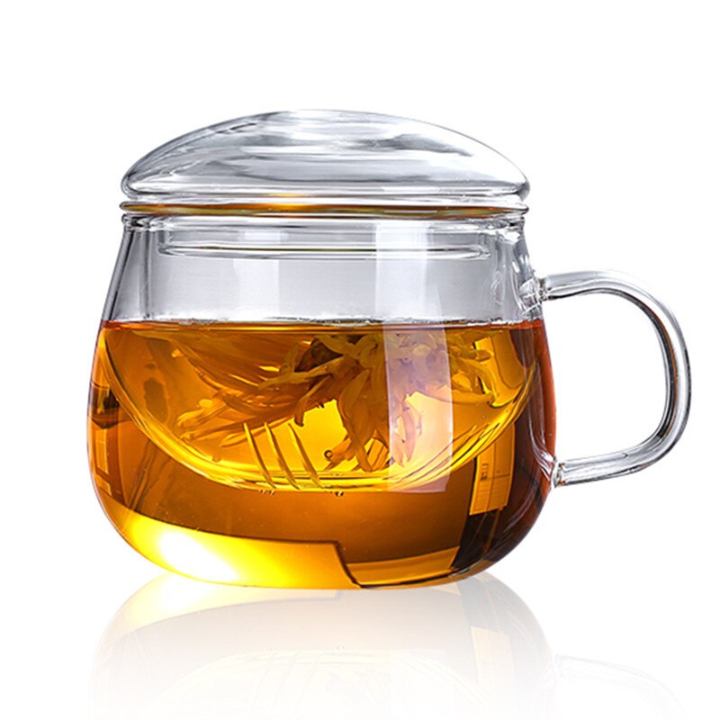 350Ml Verdikte Glas Thee Beker Met Deksel Transparant Thee Maken Hittebestendige Glas Bloem Kopje Thee Kantoor Cup Glas drinkware: B round cover