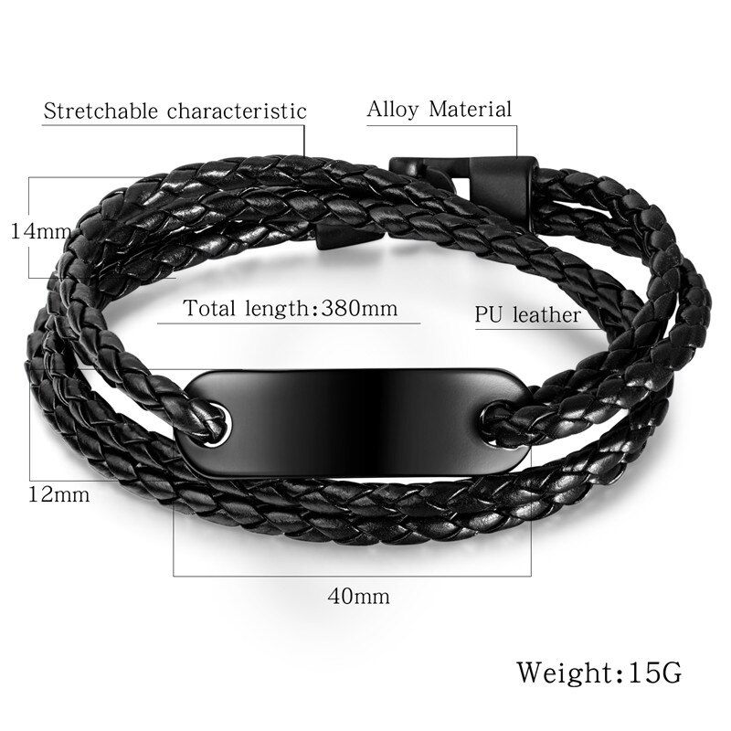 Zorcvens Zwart Lederen Armband Rvs Multi Layer Gevlochten Touw Chain Polsband Vintage Armband Voor Man