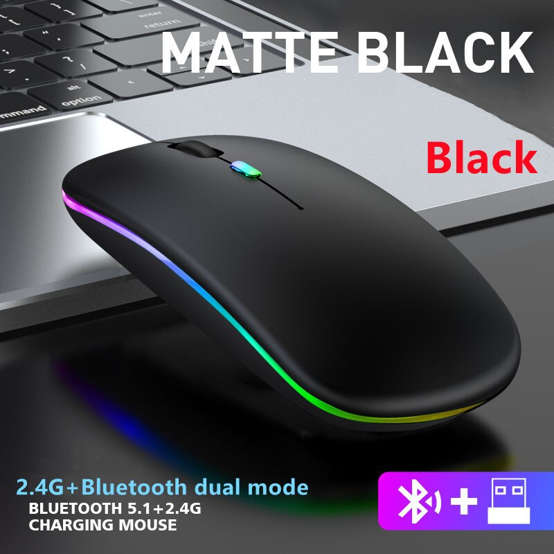 Wireless Mouse Rechargeable Bluetooth Mouse Wireless Computer Silent Mause LED Backlit RGB Ergonomic Gaming Mouse For PC ipad: Black
