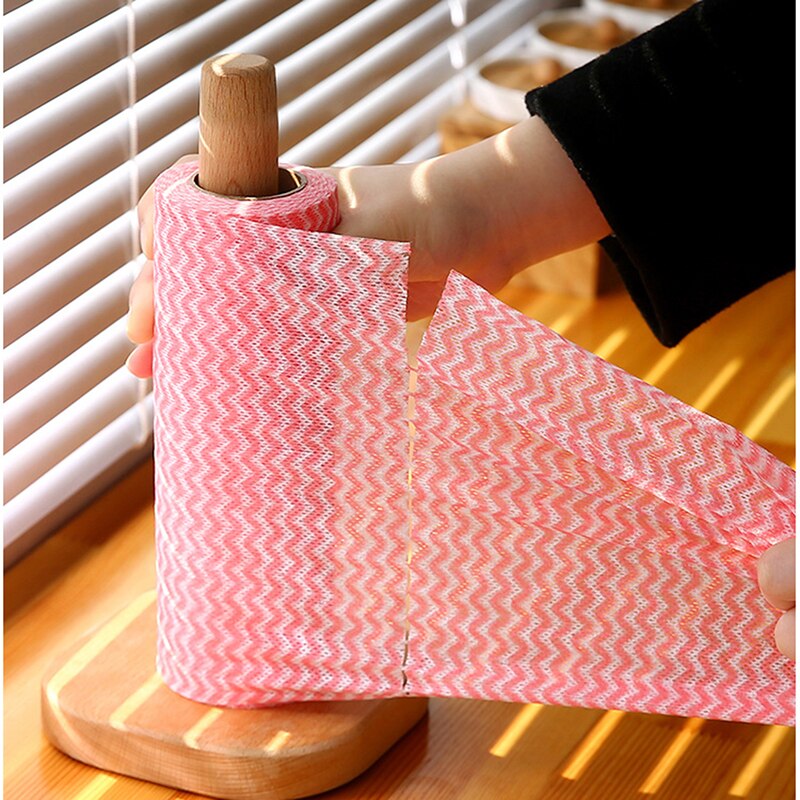 50pcs Roll Non-Woven Fabric Washing Cleaning Cloth Towels Kitchen Towel Disposable Striped Practical Rags Wiping Scouring Pad