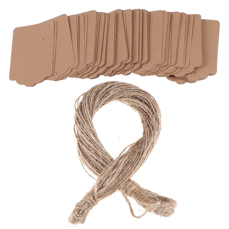 100Pcs/Lot 3cmx5cm Cards Blank Kraft Jewelry Price Label Kraft Paper String Price Tags With String 20m