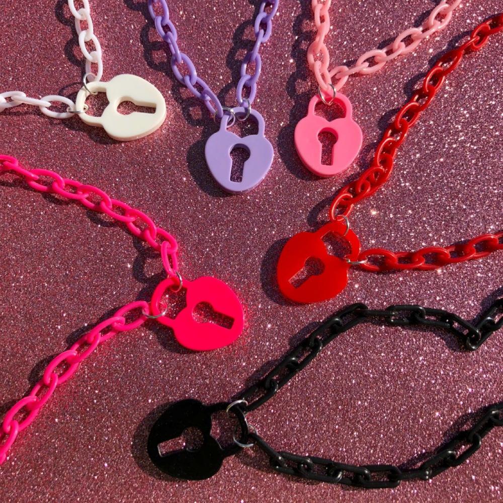 Cuore Blocco Colorato Catena Acrilica Del Pendente Della Collana per Le Donne Ragazza punk Harajuku affrescare Carino Dichiarazione Della Collana Del girocollo Dei Monili 2020