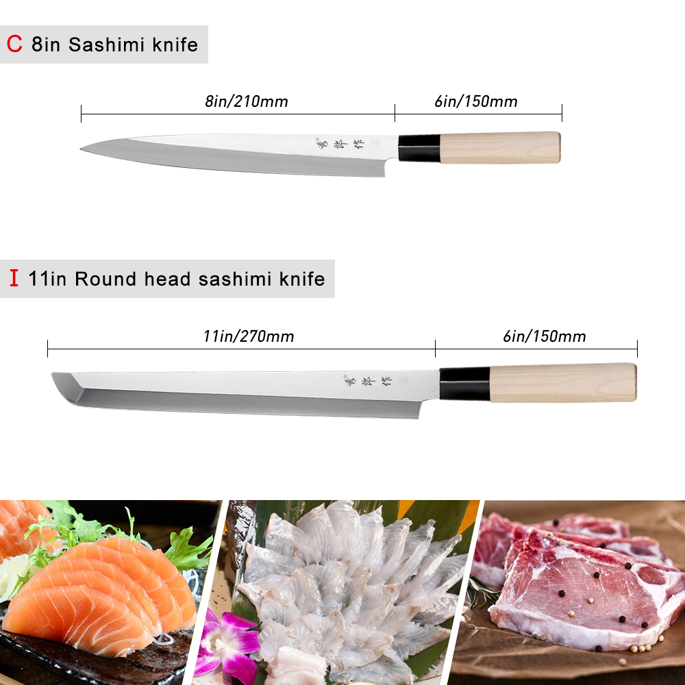 Japanese Sushi Knife High Carbon Steel Salmon Sashimi Chef Knife Multifunctional Slicing Kitchen Knives Cooking Tools нож: CI 2Pcs Set