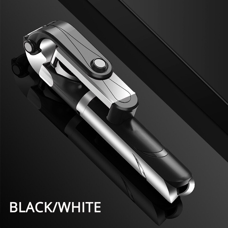 Selfie stick med stativ stander bluetooth fjernbetjening mobiltelefon selfie stick holder til iphone/huawei smartphone live foto: Sort hvid