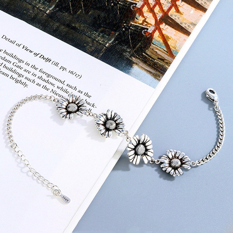 Foxanry 925 Sterling Silver Party Chian Armband Voor Vrouwen Vintage Trendy Thaise Zilveren Daisy Elegante Bruiloft Bruid Sieraden