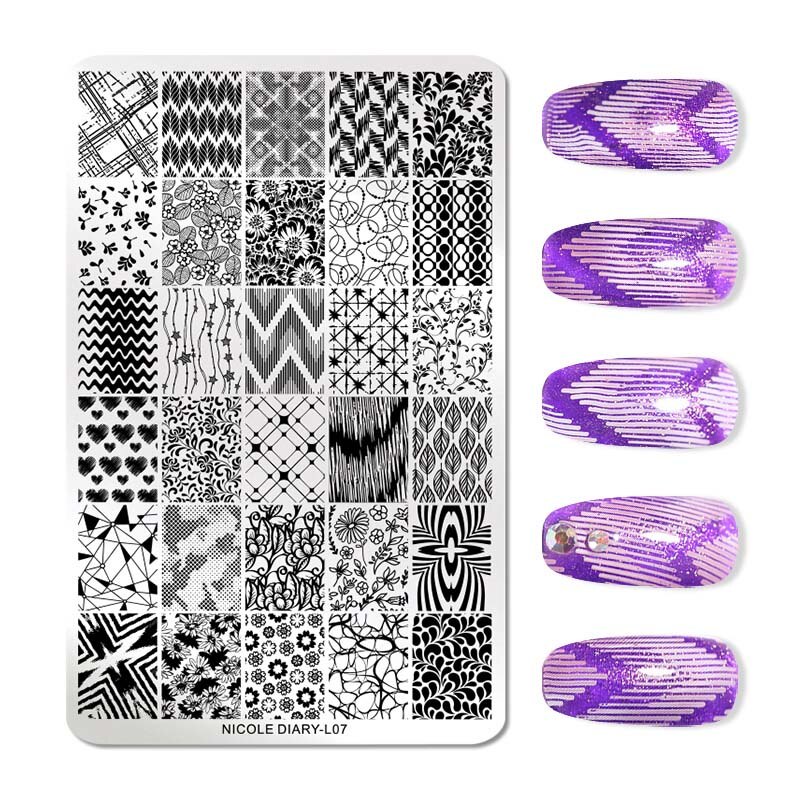 Nicole Dagboek Bloemen Patroon Nail Stempelen Platen Afbeelding Schilderen Nail Art Stencils Template Nail Stempel Gereedschap: L07
