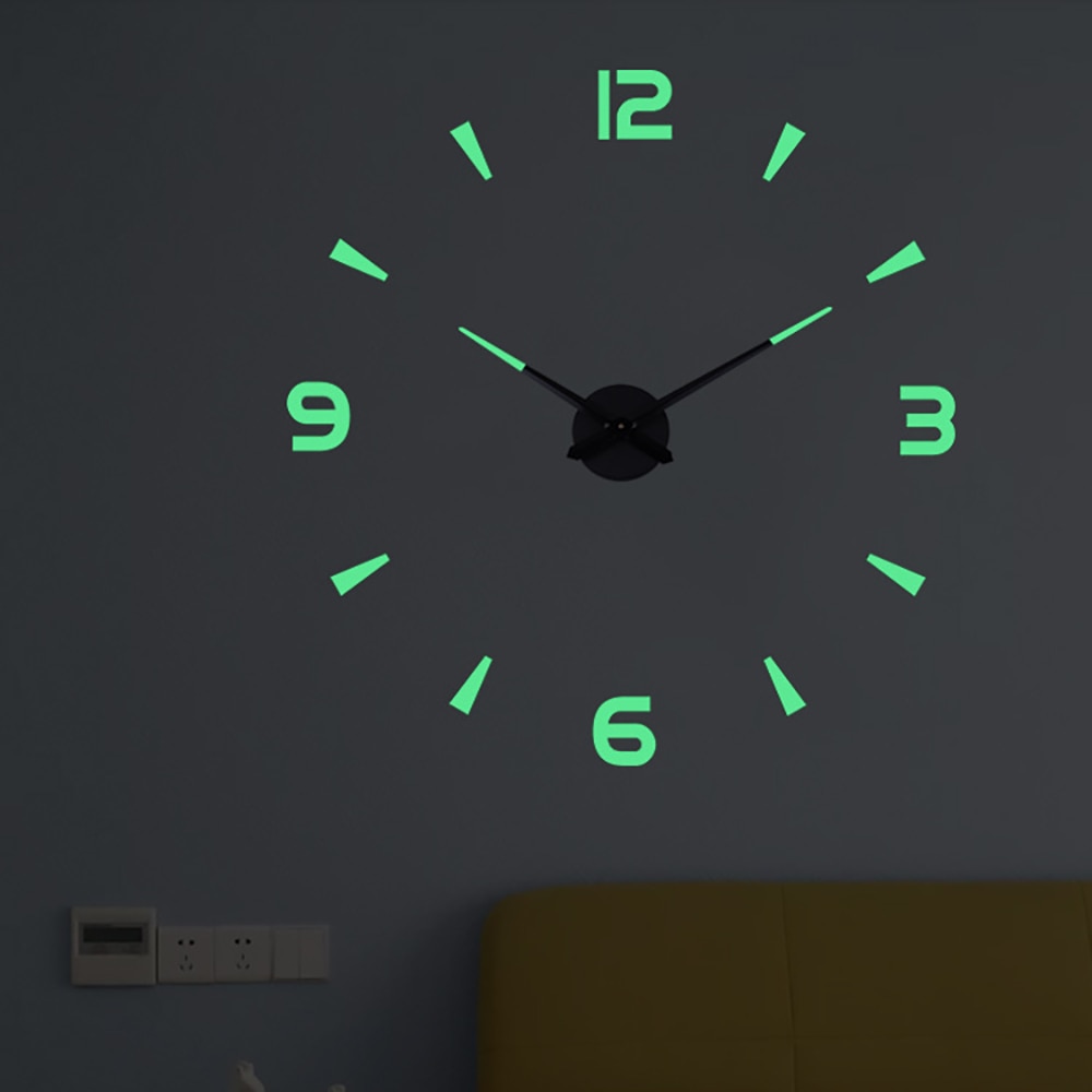 Horloge murale lumineuse 3d sans poinçon, décoration murale fluorescente dans l&#39;obscurité, décoration murale auto-adhésive pour la maison: F
