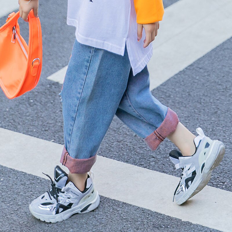 Kids Girls Ripped Jeans 10 12 years Denim Pants Autumn Korean Style Teenage Girls Jeans