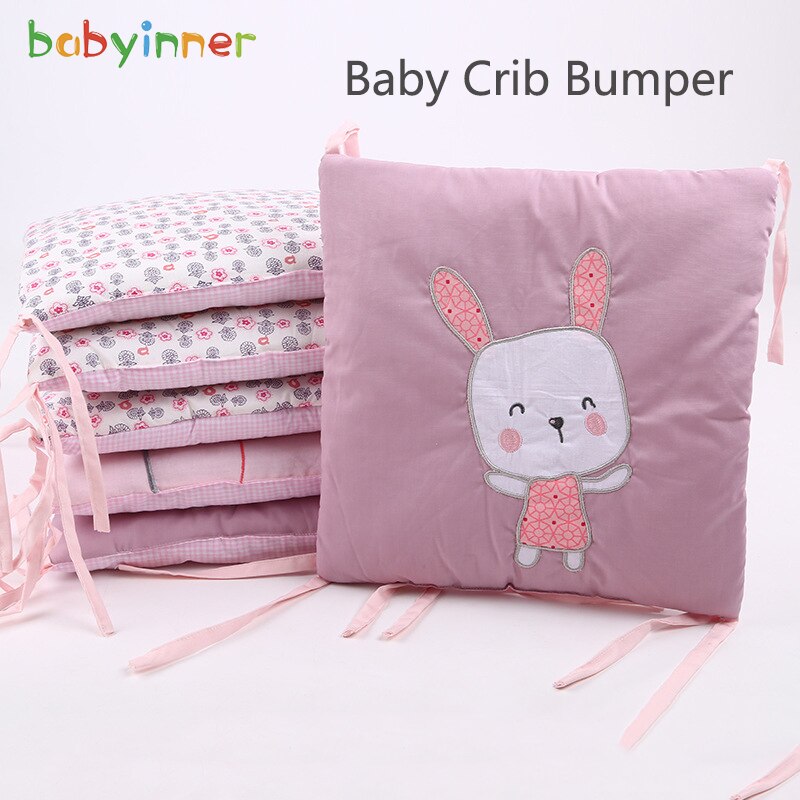 Babyinner 6 pçs bebê berço pára-choques 30*30cm bordado coelho roupa de cama artigo bebê puro algodão anticollision cerca decoração do quarto do bebê