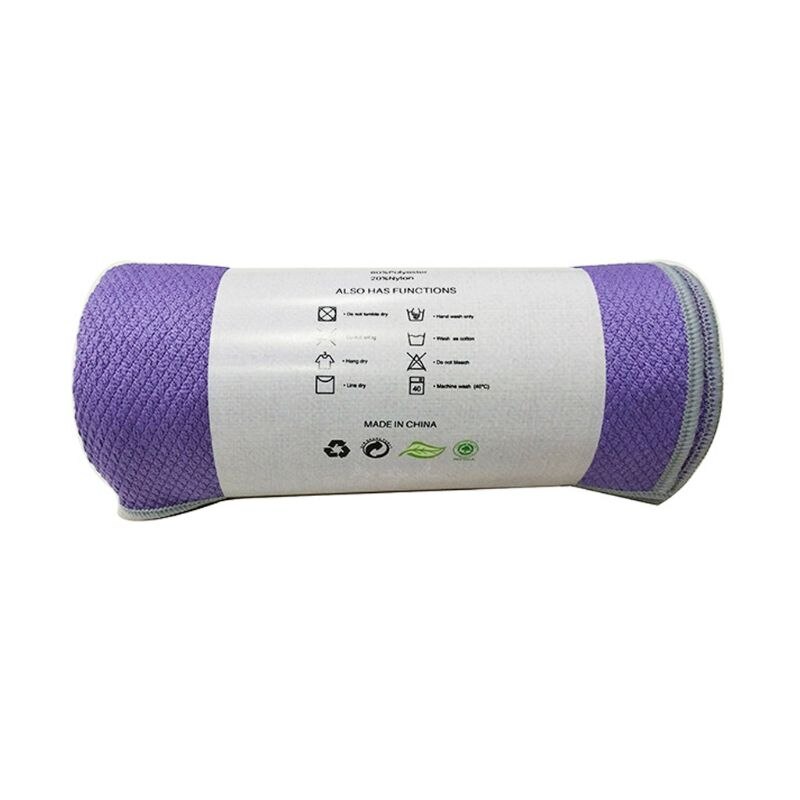 Sammenklappeligt dobbeltsidet yogahåndklæde med skridsikre perler, svedabsorberende måtten overlay silikone partikler mikrofiber: Lilla