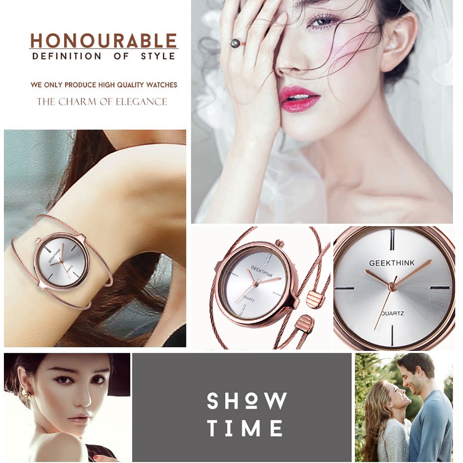 GEEKTHINK Unique Brand Quartz Watch Women Bracelet Ladies Rose Gold Watch female Luxury Double Ring steel band casual