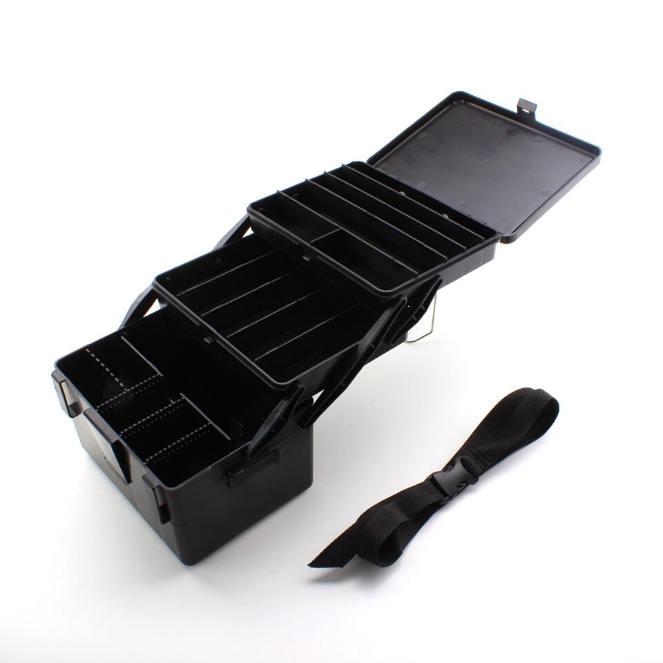 Multifunktionel 3-lags Fiskeagnkasse - 19x14x17cm - Plastik - Sort