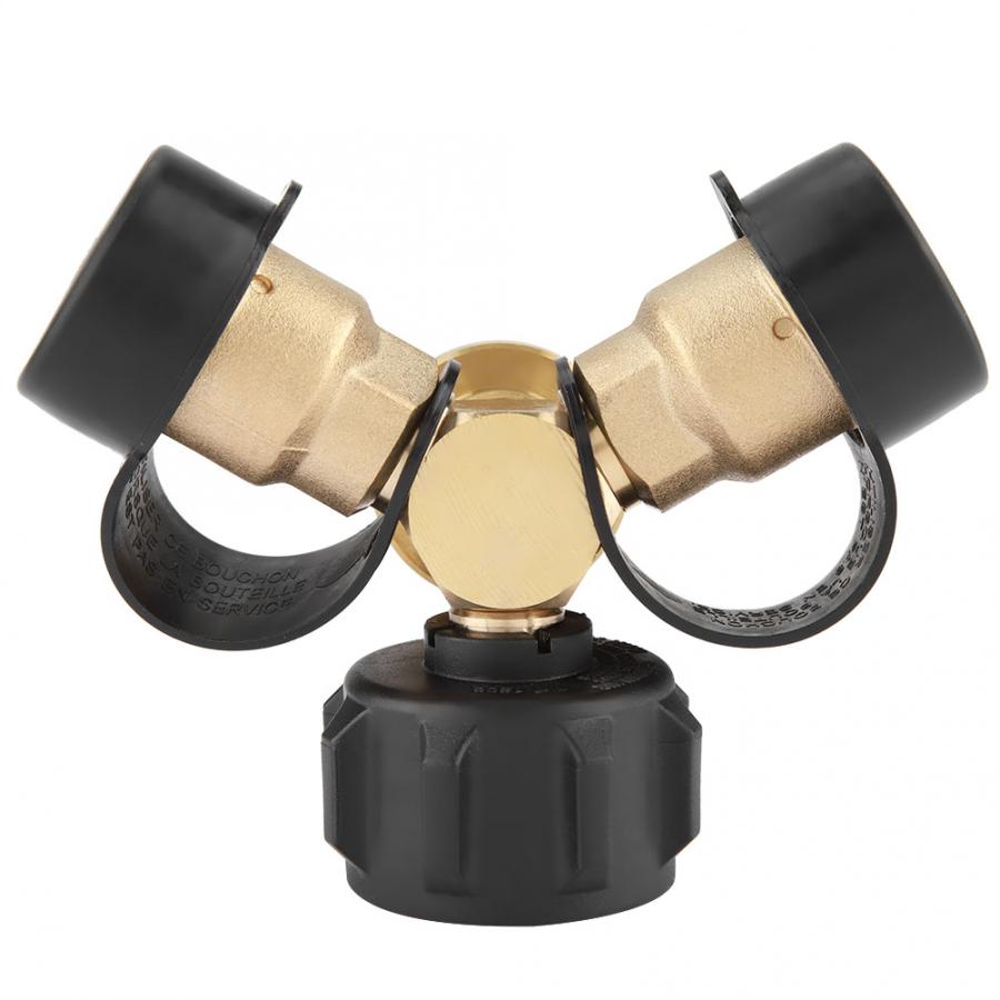 Brass BBQ Propane Adapter Connector Y-Splitter Tee Adapter With Gauge Pressure Meter Camping Tool