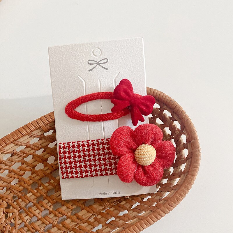 2 Stck/einstellen 2022 Baby Mädchen Haarnadeln Kawaii rot Bogen Blume Haar Clips Haar Zubehör Pro Kinder Kinder Barrettes Headwear
