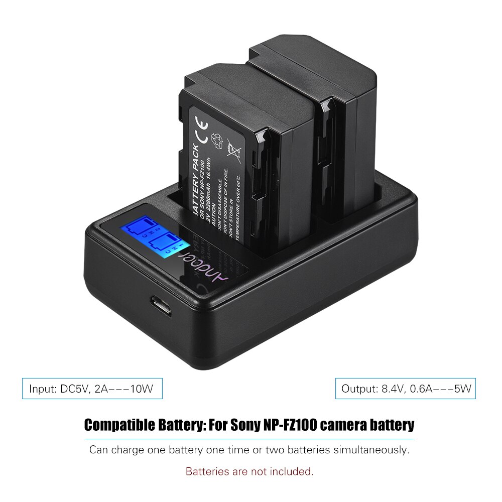 Andoer LCD2-FZ100 Compact Dual Channel Lcd Camera Batterij Oplader Usb Ingang Lcd Voor Sony NP-FZ100 Voor Sony Camera