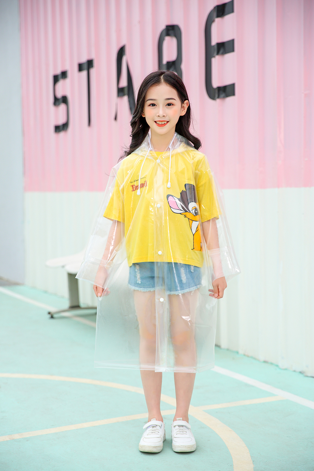 Kids Clear Long Raincoat Transparent Rain Coat with hood and Backpack Position for Children Boys and Girls