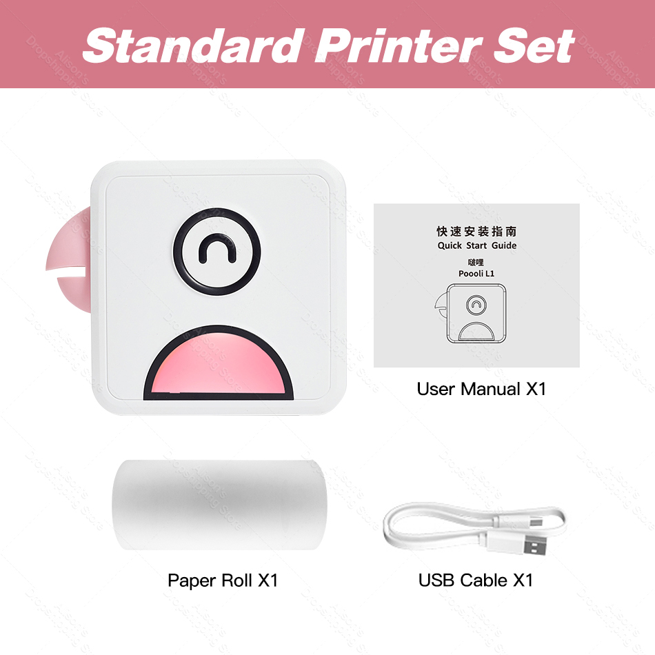Photo Printer Pocket Thermal Label Printer Portable Bluetooth Wireless Receipt Label Sticker Printer Paper Poooli L1: Pink Color