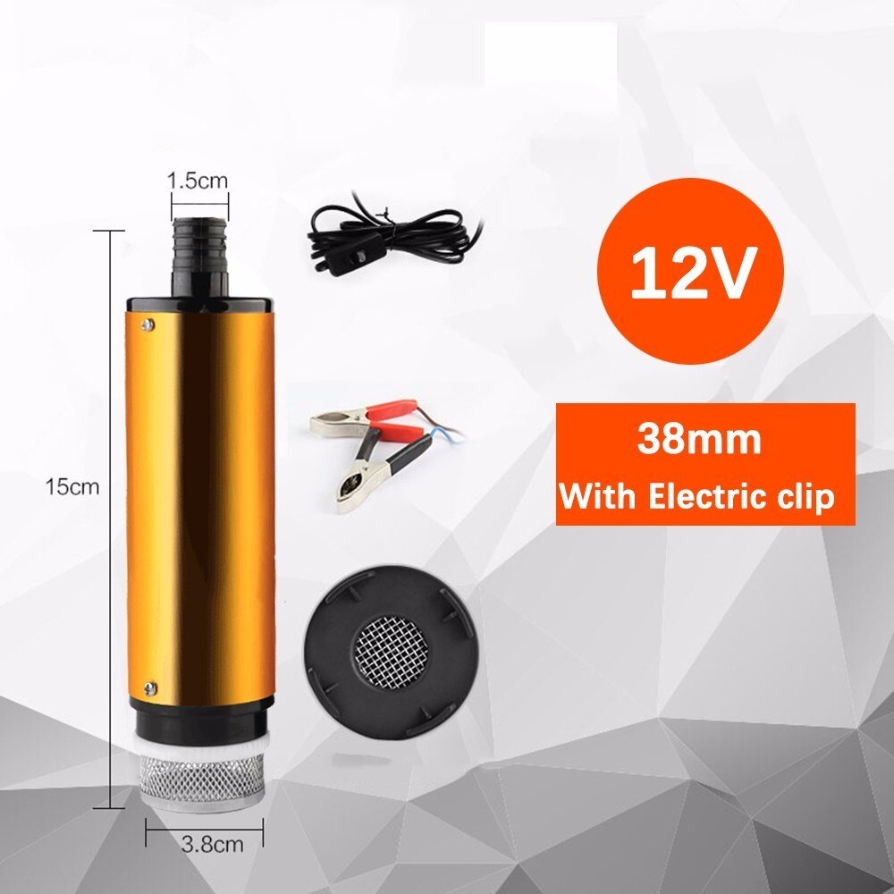 Dc12v 30l/ min, dykbar elektrisk oliepumpe i aluminiumslegering til diesel/olie/vand/brændstofoverførsel, med kontakt med cigarettænder: 38 mm 12v klips