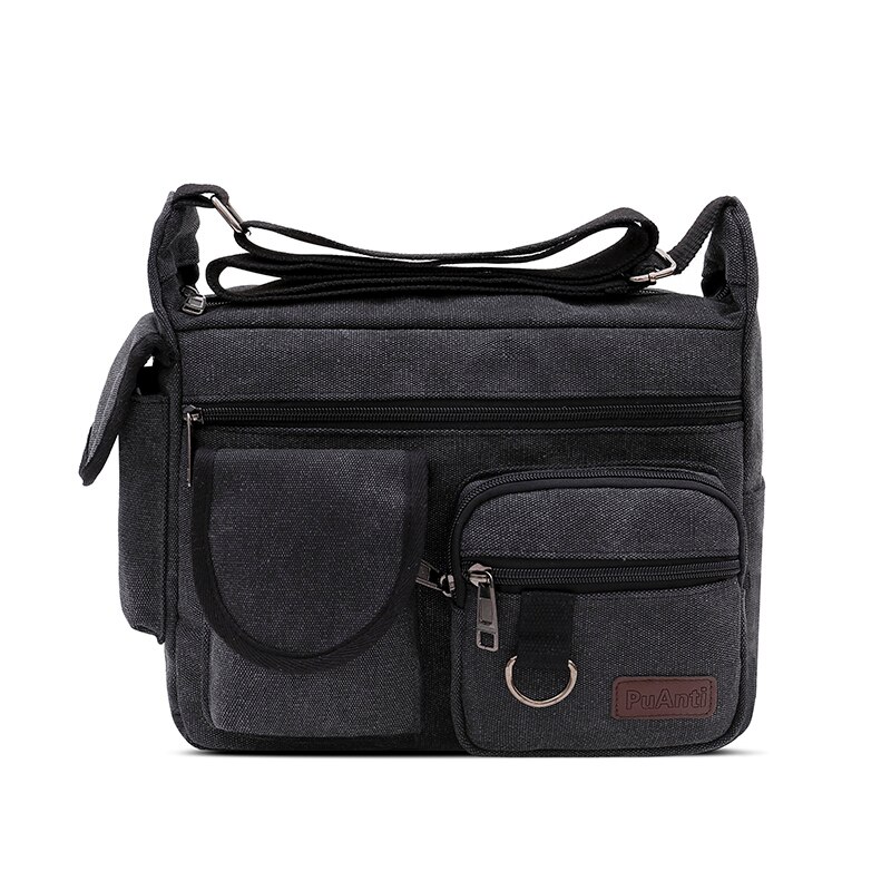 Canvas Messenger Bag Vintage Waterbestendig Waxed Crossbody Tassen Aktetas Gewatteerde Schoudertas: Black